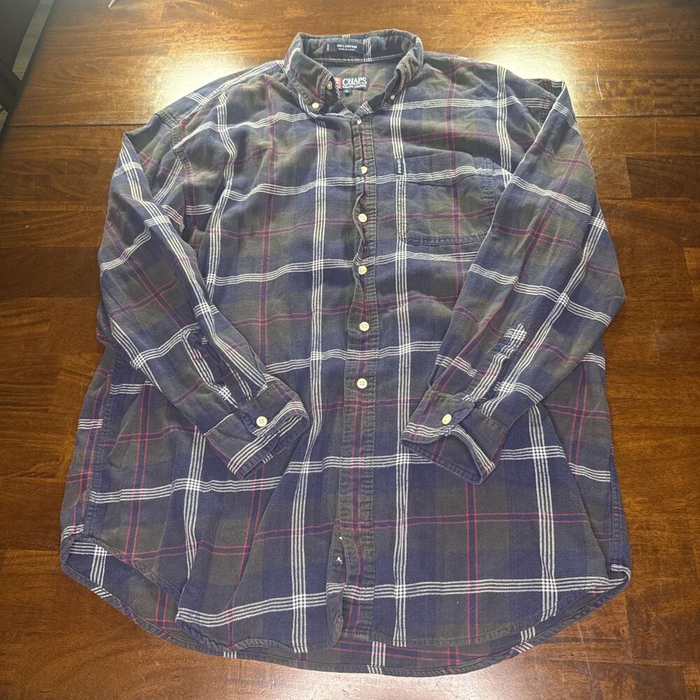 Vintage 90s Chaps Ralph Lauren Flannel Shirt Mens XL Plaid Button Down Cotton